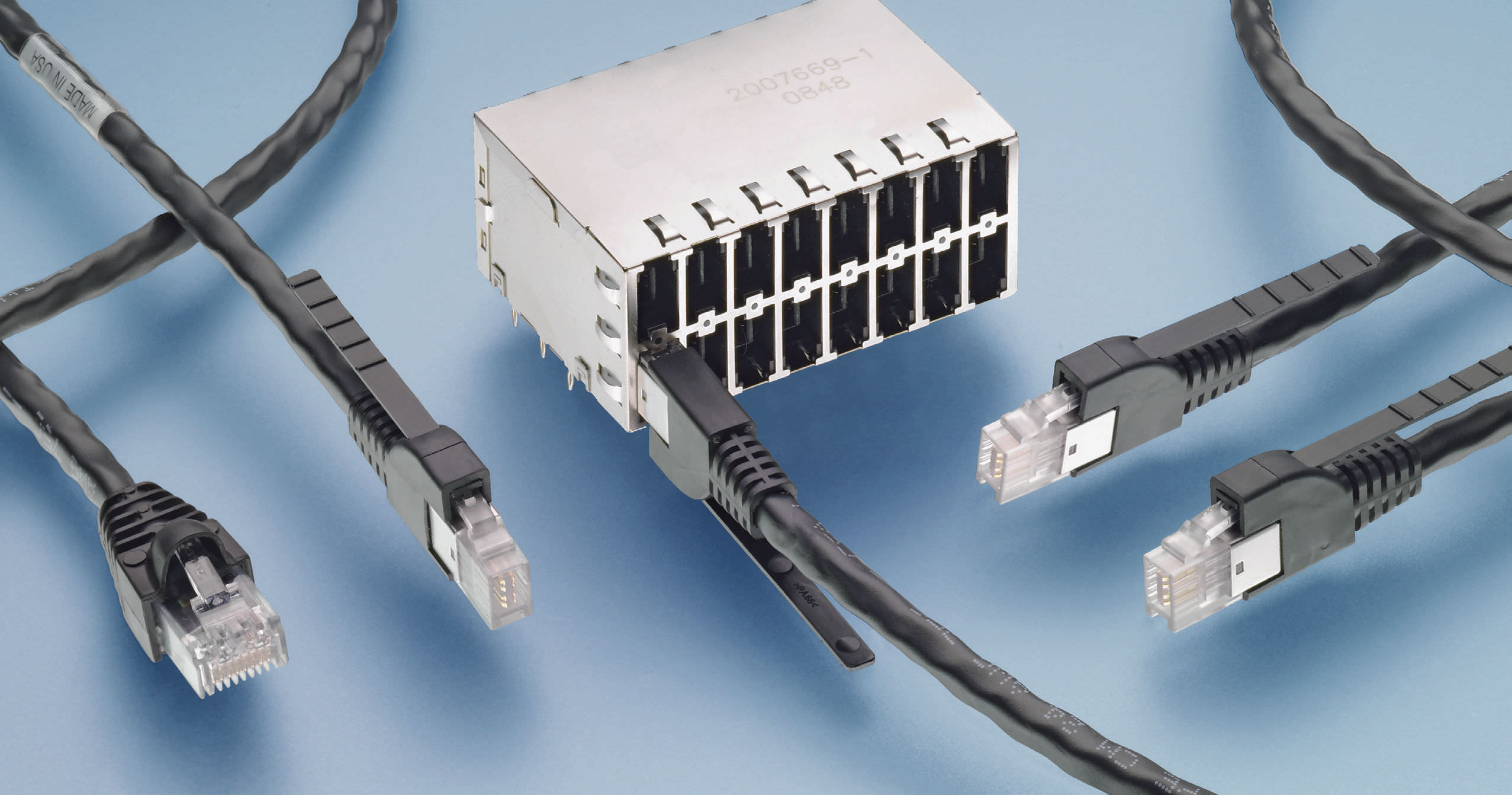 rj45母座带灯双层屏蔽带灯90度网络连接器 - 德索五金电子